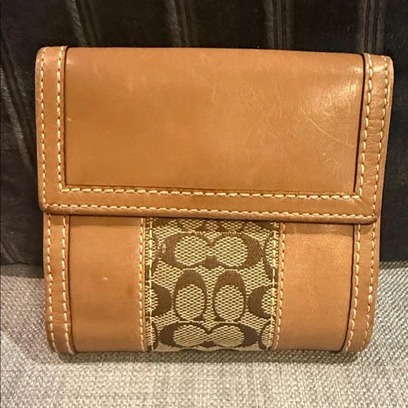 Coach Ergo Brown Signature & Leather Stripe Bifold French Wallet - Picture 3 of 6